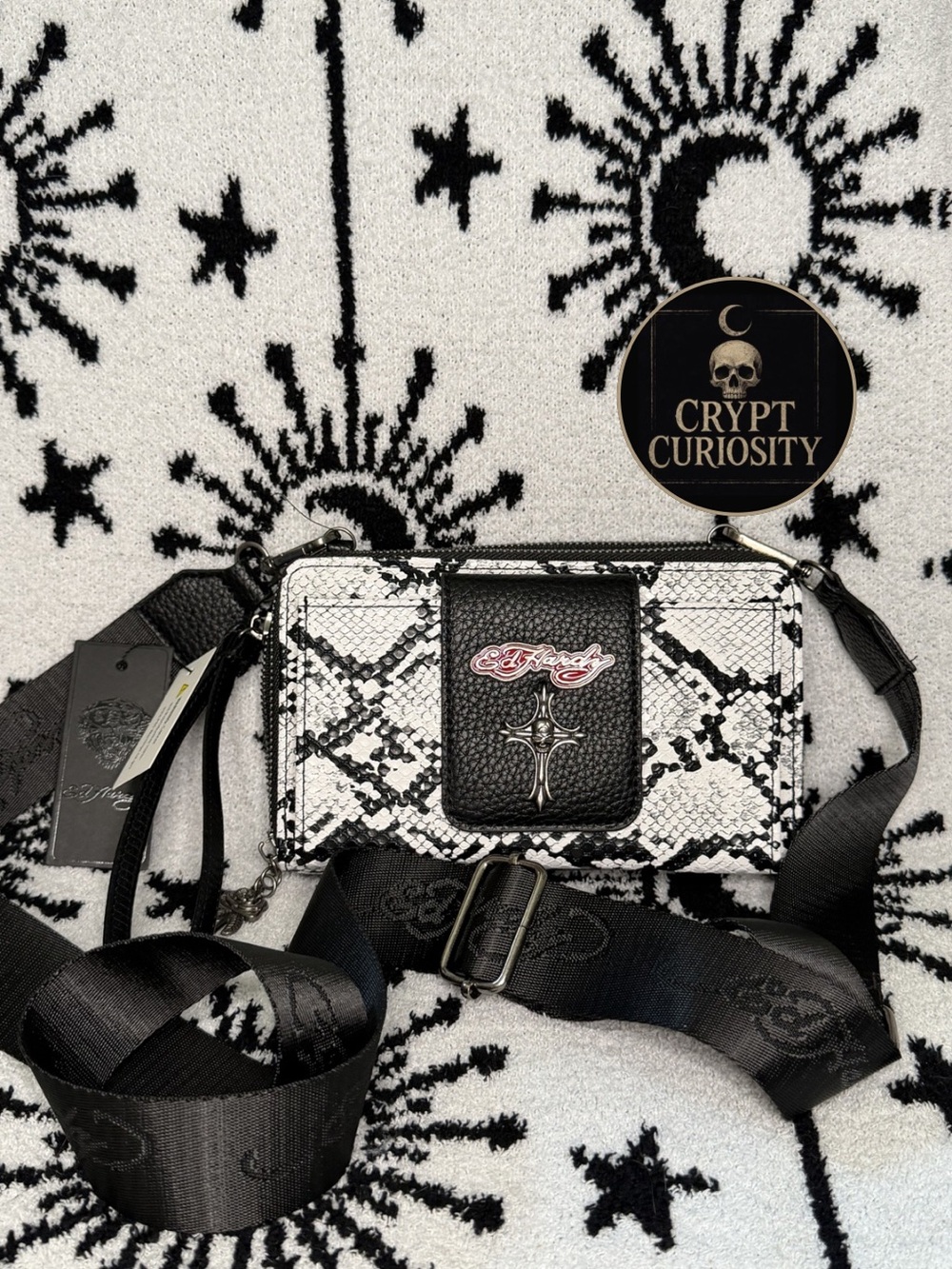 Ed Hardy White Snakeskin Crossbody Bag